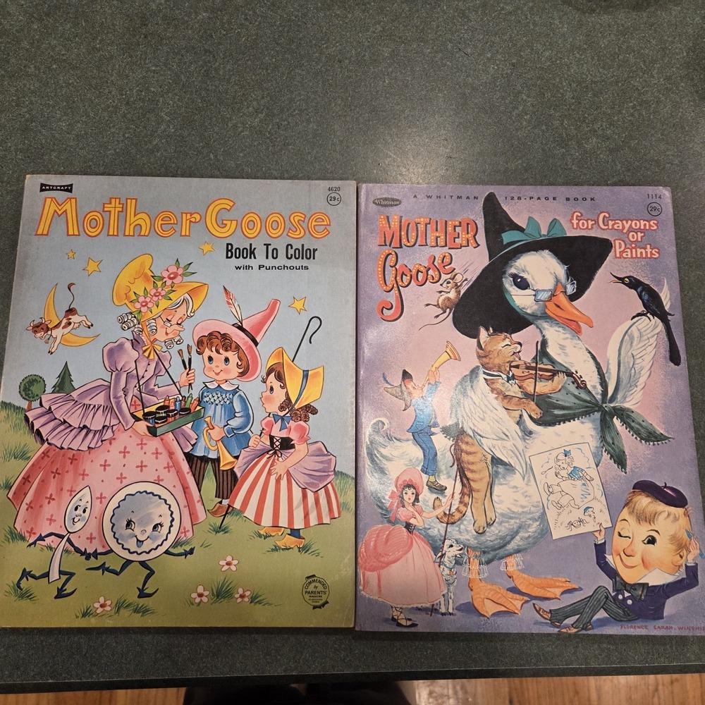 Vintage 1964 Mother Goose Coloring Books Lot Of 2 Unused Whitman Artcraft...